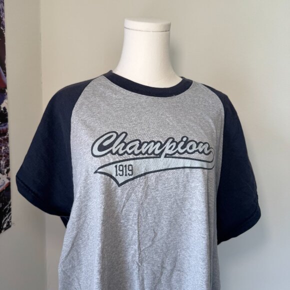 Champion Navy Blue and Grey Baseball Style Graphic T Shirt - Picture 12 of 13